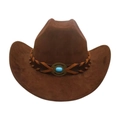 Chapeau de cowboy marron en daim avec bande de cuir tressée et pierre turquoise - Taille unique / Café (Corde Croisée)