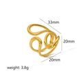 Detail shot of adjustable 18k gold plated stainless steel ring showing 33mm by 20mm size - Abstract Line Shaping Style (TR4314)