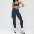 Women's dark blue brushed yoga set with halter sports bra and high waisted leggings - 3109 Bra + 8863 Pants - Badge Blue