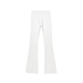 Detailed view of high-waist white flare trousers with elastic fabric and wide leg cut - S / White Pants