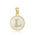 Gold-plated stainless steel circular necklace with white shell inlay and letter L pendant - Letter L Style