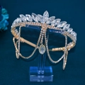 Vintage gold bridal tiara with sparkling crystal tassels and a teardrop pendant - DZ051 / Gold