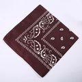 Dark brown polyester paisley bandana with white cashew flower pattern in square shape - 54*54CM / Coffee