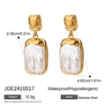 Golden irregular square pearl drop earrings in stainless steel with waterproof features - Gold