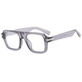 Monture de lunettes carrée rétro en bleu gris translucide avec détails en argent - Gris Transparent (Lentille Anti-lumière Bleue)