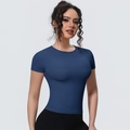 Front view of slim fit navy blue sports T-shirt featuring breathable high-elastic fabric - S / Top (7131 Short Sleeve) / Navy Blue