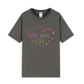 T-shirt fête des mères gris foncé avec imprimé I Love You MOM doré et rose - XS / Gris Foncé / I Love You Mom