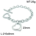 Pulsera corazón de acero inoxidable plateado con cierre OT y medidas del producto - Pulsera Color Acero (KB144237-Z)