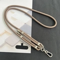 Adjustable 8mm brown braided crossbody phone lanyard with silver metal buckles - 8mm Dual Adjustable / Dark Khaki