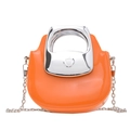 Mini orange glossy patent leather crossbody bag with silver ring handle and chain - Orange