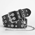 Cintura punk in pelle nera con borchie a stella, doppi occhielli e catena in metallo - Stile Decorazione Catena con Rivetto Stella / Nero con Catena