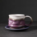 Japanese retro ceramic coffee cup and saucer set with purple gradient glaze - 235-a Irregularly Shaped Arc-bellied Cup + Saucer (kiln-transformed Purple) 240ml / Universal