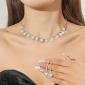 Elegant silver-tone necklace and drop earrings set with pearls and rhinestones - DTN14026399PE-Silver Wave Pearl
