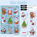 Size guide for Christmas window decals showing 9 sheets with Santa and Reindeer dimensions - 9 Sheets Cartoon Christmas Party Set