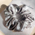Silver grey 100% mulberry silk scrunchie with elegant vintage style glossy finish - Medium Gray 3.5cm