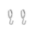 Letter U alphabet hoop earrings with silver plating and sparkling micro-pave CZ stones - Letter U / Silver