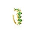 Golden S925 silver ear cuff featuring alternating green rectangular and round gemstones - 925 Silver / 18K Gold Green Stone