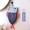 Fish-shaped hanging hand towel in indigo blue and orange absorbent coral fleece fabric - I Am Fish / Blue Gray