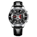 NOTIONR men's quartz watch with silver steel case and black crocodile leather strap - Strap Style / Black Silver with Black Leather Strap