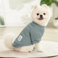 Pet dog cable knit sweater in foggy blue color with a cute happy bear patch design - Light Blue Wool Sweatshirt