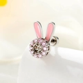 Silver rabbit stud earring with pink enamel ears and sparkling cubic zirconia stones - Pink Rabbit Style (A502-1#) / Pink