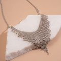 Elegante collana a frange argentata con strass e raffinato design a goccia d'acqua - Argento