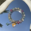 Exquisite pearl and sea blue beaded bracelet featuring a yellow cartoon rabbit charm - S020 - Orange My Melody Mixed Color Burst Bracelet #sz431