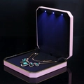 Pink LED jewelry necklace box with octagonal design and blue velvet lining - Large Necklace Box / Pink