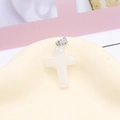 Polished white natural stone cross pendant with silver metal bail for necklaces - White