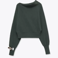 Maglione in maglia verde scuro con scollo asimmetrico e dettaglio fibbia in metallo - S / Verde Pavone