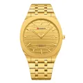 Business style ultra-thin gold square watch with quartz movement and metal link strap - All Gold / Gold Dial