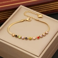 Bracciale a catena piatta serpente dorata con pietre preziose colorate e cuore pendente - 2# Bracciale (Con Ciondolo a Cuore)