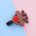 Cute cartoon reindeer hair clip for kids with soft PVC deer head and metal duckbill grip - Brown Reindeer