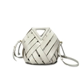 Beige woven leather bucket bag with triangular handle and adjustable strap - White