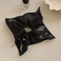 Black organza scrunchie with silver bead clusters and a delicate bow tie detail - Black Quicksand Artificial Pearl