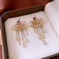 Boucles d'oreilles bohèmes vintage champagne avec cristaux ambrés et pampilles - 44# Crochet Argent Rouge