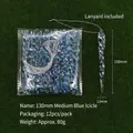Pack of 12 blue 130mm plastic icicle ornaments with silver lanyards and spiral texture - Medium Blue Icicle / 130mm / Blue