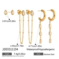 Three-piece set of golden stainless steel teardrop earrings with clear zircon stones - Waterdrop Stone Set (JDE0311194) / Gold