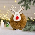 Brown fluffy felt reindeer ornament with wooden head and red nose for Christmas decor - Reindeer/Sheep Hanging Ornament / Brown