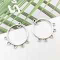 Pair of silver vintage alloy round connectors with five small hanging loops for DIY jewelry - Multi-hole Round 28x30mm