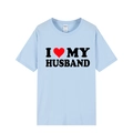Light blue cotton T-shirt with I Love My Husband print and red heart detail - Light Blue (I Love My Husband)