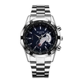 Silver stainless steel watch for men with deep blue dial and calendar display - Blue Dial Silver Band