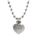 Collana di perle argentata con doppi ciondoli a cuore e trama a conchiglia operata - Collana / Color Acciaio