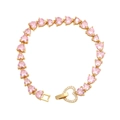 Elegante bracciale dorato con pietre rosa a forma di cuore e chiusura a cuore lucida - Rosa