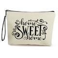 Pochette en toile crème avec imprimé home SWEET home noir et dragonne pratique - 17*25cm / Style 5: home SWEET home