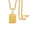 Hip hop gold stainless steel twisted rope chain with square letter X pendant - Gold - X