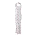 Detail van roze bloemenprint op witte nauwsluitende maxi-jurk met halterhals - S / Wit