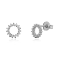 Funkelnde s925 Silber Sonnenohrstecker mit Pavé-Diamantkranz für Damen im Set - Hohlring-Stil / Silber