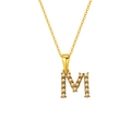 18K gold plated stainless steel necklace featuring a pearl-inlaid letter M pendant - Letter M (S-P149-M)