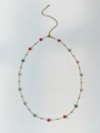 Colorful floral charm necklace in gold stainless steel with multi-colored flower beads - 70+14cm Waist Chain Multicolor